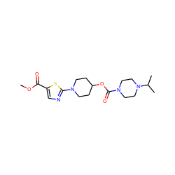 COC(=O)c1cnc(N2CCC(OC(=O)N3CCN(C(C)C)CC3)CC2)s1 ZINC000207229064