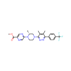 COC(=O)c1cnc(N2CCN(c3nnc(-c4ccc(C(F)(F)F)cc4)c(C)c3C)C[C@H]2C)cn1 ZINC000205784888