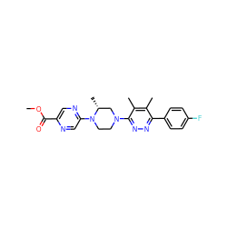 COC(=O)c1cnc(N2CCN(c3nnc(-c4ccc(F)cc4)c(C)c3C)C[C@H]2C)cn1 ZINC000117269344