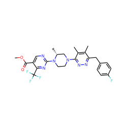 COC(=O)c1cnc(N2CCN(c3nnc(Cc4ccc(F)cc4)c(C)c3C)C[C@H]2C)nc1C(F)(F)F ZINC000201143610