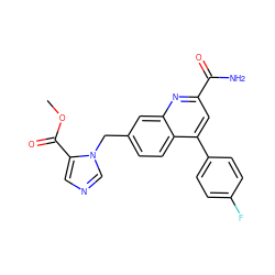 COC(=O)c1cncn1Cc1ccc2c(-c3ccc(F)cc3)cc(C(N)=O)nc2c1 ZINC000221603257