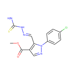 COC(=O)c1cnn(-c2ccc(Cl)cc2)c1/C=N/NC(N)=S ZINC000013657222