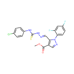 COC(=O)c1cnn(-c2ccc(F)cc2F)c1/C=N/NC(=S)Nc1ccc(Cl)cc1 ZINC000001031816