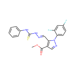 COC(=O)c1cnn(-c2ccc(F)cc2F)c1/C=N/NC(=S)Nc1ccccc1 ZINC000001031827