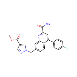 COC(=O)c1cnn(Cc2ccc3c(-c4ccc(F)cc4)cc(C(N)=O)nc3c2)c1 ZINC000205637194