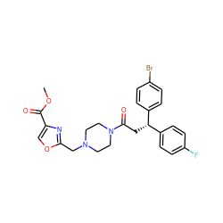 COC(=O)c1coc(CN2CCN(C(=O)C[C@@H](c3ccc(F)cc3)c3ccc(Br)cc3)CC2)n1 ZINC000066262439