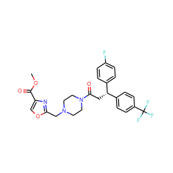 COC(=O)c1coc(CN2CCN(C(=O)C[C@H](c3ccc(F)cc3)c3ccc(C(F)(F)F)cc3)CC2)n1 ZINC000066251311