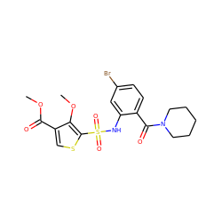 COC(=O)c1csc(S(=O)(=O)Nc2cc(Br)ccc2C(=O)N2CCCCC2)c1OC ZINC000028969374