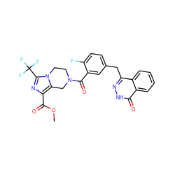 COC(=O)c1nc(C(F)(F)F)n2c1CN(C(=O)c1cc(Cc3n[nH]c(=O)c4ccccc34)ccc1F)CC2 ZINC000168318592