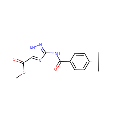 COC(=O)c1nc(NC(=O)c2ccc(C(C)(C)C)cc2)n[nH]1 ZINC000006169299