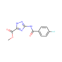 COC(=O)c1nc(NC(=O)c2ccc(F)cc2)n[nH]1 ZINC000006372148