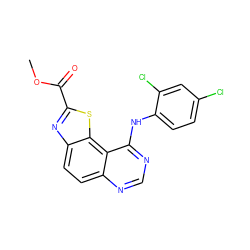 COC(=O)c1nc2ccc3ncnc(Nc4ccc(Cl)cc4Cl)c3c2s1 ZINC000096270429