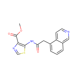 COC(=O)c1ncsc1NC(=O)Cc1cccc2cnccc12 ZINC000064560464