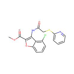 COC(=O)c1oc2cccc(Cl)c2c1NC(=O)CSc1ccccn1 ZINC000096283170