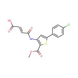 COC(=O)c1sc(-c2ccc(Cl)cc2)cc1NC(=O)/C=C/C(=O)O ZINC000001034311