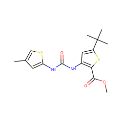 COC(=O)c1sc(C(C)(C)C)cc1NC(=O)Nc1cc(C)cs1 ZINC000026673242