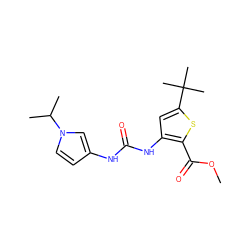 COC(=O)c1sc(C(C)(C)C)cc1NC(=O)Nc1ccn(C(C)C)c1 ZINC000026662984