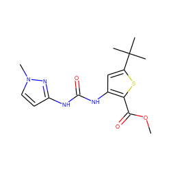 COC(=O)c1sc(C(C)(C)C)cc1NC(=O)Nc1ccn(C)n1 ZINC000026669584