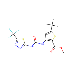 COC(=O)c1sc(C(C)(C)C)cc1NC(=O)Nc1nnc(C(F)(F)F)s1 ZINC000026662359