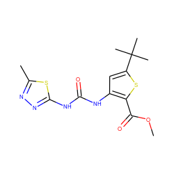 COC(=O)c1sc(C(C)(C)C)cc1NC(=O)Nc1nnc(C)s1 ZINC000026669765