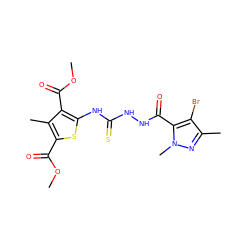 COC(=O)c1sc(NC(=S)NNC(=O)c2c(Br)c(C)nn2C)c(C(=O)OC)c1C ZINC000002851655