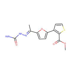 COC(=O)c1sccc1-c1ccc(/C(C)=N/NC(N)=O)o1 ZINC000013468996