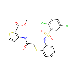 COC(=O)c1sccc1NC(=O)CSc1ccccc1NS(=O)(=O)c1cc(Cl)ccc1Cl ZINC000008654403