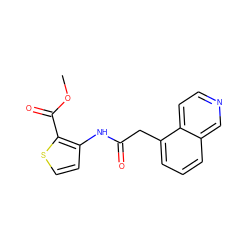 COC(=O)c1sccc1NC(=O)Cc1cccc2cnccc12 ZINC000064560798