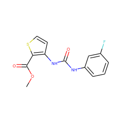 COC(=O)c1sccc1NC(=O)Nc1cccc(F)c1 ZINC000006742576