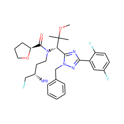 COC(C)(C)[C@H](c1nc(-c2cc(F)ccc2F)nn1Cc1ccccc1)N(CC[C@H](N)CF)C(=O)[C@@H]1CCCO1 ZINC000144555018