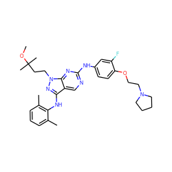 COC(C)(C)CCn1nc(Nc2c(C)cccc2C)c2cnc(Nc3ccc(OCCN4CCCC4)c(F)c3)nc21 ZINC000042805584