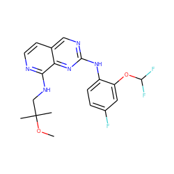 COC(C)(C)CNc1nccc2cnc(Nc3ccc(F)cc3OC(F)F)nc12 ZINC000224086616