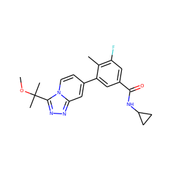 COC(C)(C)c1nnc2cc(-c3cc(C(=O)NC4CC4)cc(F)c3C)ccn12 ZINC000084732363