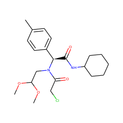 COC(CN(C(=O)CCl)[C@H](C(=O)NC1CCCCC1)c1ccc(C)cc1)OC ZINC000004672256