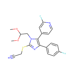 COC(Cn1c(SCC#N)nc(-c2ccc(F)cc2)c1-c1ccnc(F)c1)OC ZINC000299856405