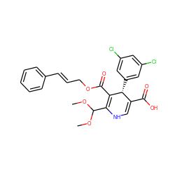 COC(OC)C1=C(C(=O)OC/C=C/c2ccccc2)[C@H](c2cc(Cl)cc(Cl)c2)C(C(=O)O)=CN1 ZINC000084668498