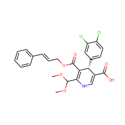 COC(OC)C1=C(C(=O)OC/C=C/c2ccccc2)[C@H](c2ccc(Cl)c(Cl)c2)C(C(=O)O)=CN1 ZINC000084668500