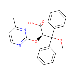 COC(c1ccccc1)(c1ccccc1)[C@@H](Oc1nccc(C)n1)C(=O)O ZINC000009435020