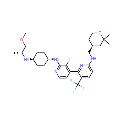 COC[C@@H](C)N[C@H]1CC[C@H](Nc2nccc(-c3nc(NC[C@H]4CCOC(C)(C)C4)ccc3C(F)(F)F)c2F)CC1 ZINC000261146809