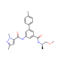 COC[C@@H](C)NC(=O)c1cc(NC(=O)c2cc(C)nn2C)cc(-c2ccc(C)cc2)c1 ZINC000142624333