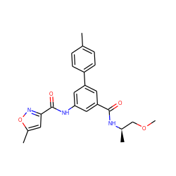 COC[C@@H](C)NC(=O)c1cc(NC(=O)c2cc(C)on2)cc(-c2ccc(C)cc2)c1 ZINC000142625583