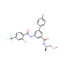 COC[C@@H](C)NC(=O)c1cc(NC(=O)c2ccc(C(F)(F)F)cc2Cl)cc(-c2ccc(C)cc2)c1 ZINC000142616176