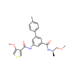 COC[C@@H](C)NC(=O)c1cc(NC(=O)c2cscc2OC)cc(-c2ccc(C)cc2)c1 ZINC000142626909