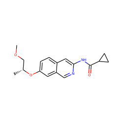 COC[C@@H](C)Oc1ccc2cc(NC(=O)C3CC3)ncc2c1 ZINC000144287524