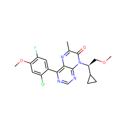 COC[C@@H](C1CC1)n1c(=O)c(C)nc2c(-c3cc(F)c(OC)cc3Cl)ncnc21 ZINC000084671584