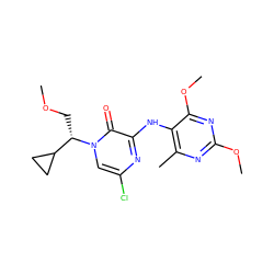 COC[C@@H](C1CC1)n1cc(Cl)nc(Nc2c(C)nc(OC)nc2OC)c1=O ZINC000049125933