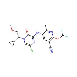 COC[C@@H](C1CC1)n1cc(Cl)nc(Nc2cc(C#N)c(OC(F)F)nc2C)c1=O ZINC000045298959