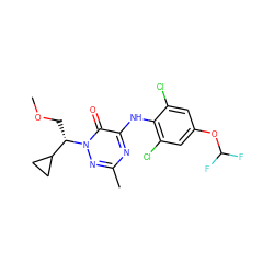 COC[C@@H](C1CC1)n1nc(C)nc(Nc2c(Cl)cc(OC(F)F)cc2Cl)c1=O ZINC000049035986