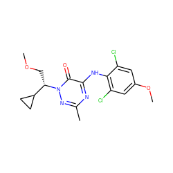 COC[C@@H](C1CC1)n1nc(C)nc(Nc2c(Cl)cc(OC)cc2Cl)c1=O ZINC000049036421