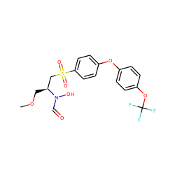 COC[C@@H](CS(=O)(=O)c1ccc(Oc2ccc(OC(F)(F)F)cc2)cc1)N(O)C=O ZINC000013471940